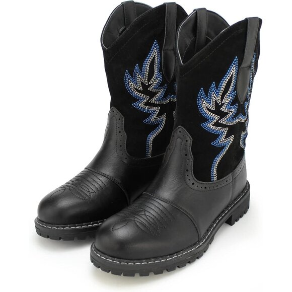 Hawkwell Women's Black Fashion Mid Calf Round Toe Embroidered Western Boots - Picture 4 of 6